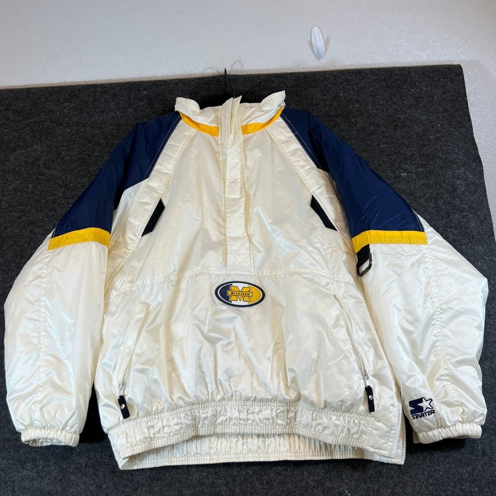Vintage 90s Starter Michigan Wolverines Puffer Jacket Men 2XL White Football NFL